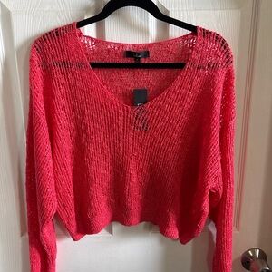 Lulus Coral Open Knit V-Neck Long Sleeve Sweater | Medium